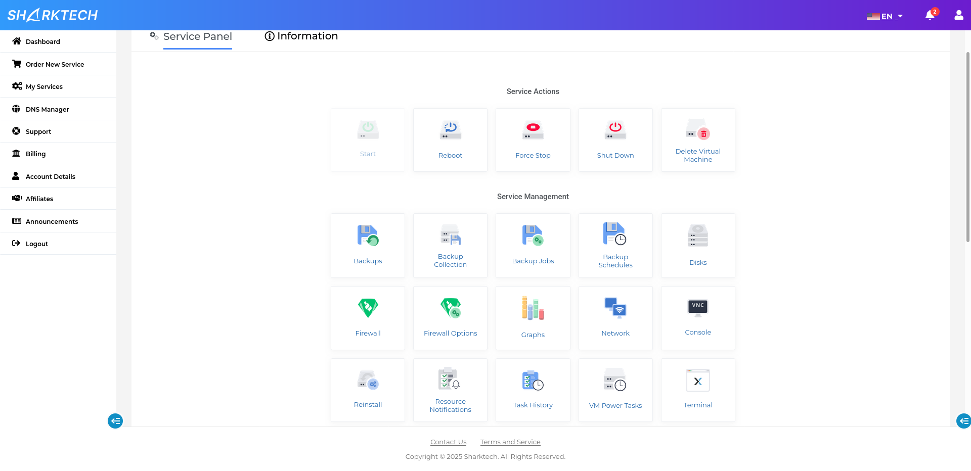 SmartVps Pannel Screenshot VPS Management Settings